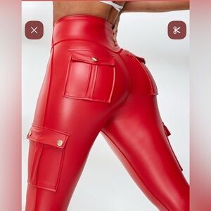 Bold Red High-Waisted Faux Leather Leggings